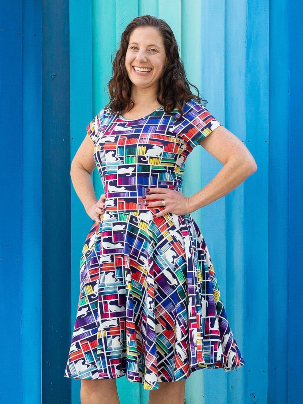 Princess Awesome Check Meowt Rainbow Books Cats Super Twirler Plus Dress Pockets - Picture 2 of 7